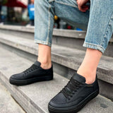 Men's Lix black lace-up sneakers, low profile with padded collar and rubber sole