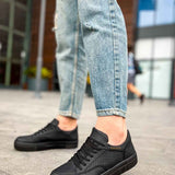 Men's Lix black lace-up sneakers with textured upper and black rubber sole
