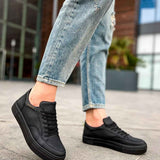 Men's Lix black lace-up sneakers with raised sidewall and chunky rubber sole