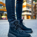 Men's suede lace-up ankle boots with dark rubber sole
