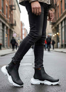 Men's Black White Boots - 0444