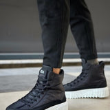 Men's black lace-up boots with white midsole platform