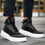 Men's black lace-up ankle boots with white platform sole