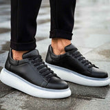 Men's black lace-up low-top sneakers with white rubber sole