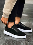 Men's Black White Suede Sneakers - 319
