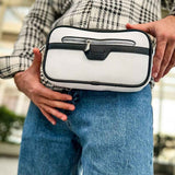 Tablet bag CH101 in white with black trim, top zip and front flap pocket