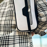 Tablet bag CH101 with white body, black side panel, and vertical front zipper