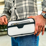 Tablet bag CH101 in white faux leather with black flap and zip pocket