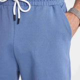 TDRS men's blue drawstring shorts with elastic waistband, side view
