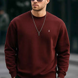 Men's maroon basic sweatshirt with small chest logo, crew neck and long sleeves
