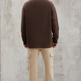 Brown sweatshirt with collared neckline, relaxed fit, back view
