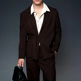 Men's Brown Belted Oversized Suit - OTE