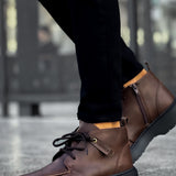 Men's brown lace-up casual ankle boots with padded collar and dark rubber sole