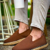 Brown men’s espadrille slip-on shoes with jute braided sole