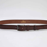 Genuine leather belt, brown with rectangular buckle and keeper, KMR