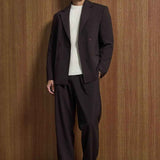 Men's dark brown oversized suit jacket and matching trousers, double-breasted