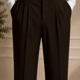 Men's brown pants with belt, pleated waistband and side pocket detail
