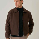 Bossago men’s brown regular-fit jacket with full-zip front and point collar