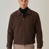 Bossago men’s brown regular-fit jacket with full-zip front and point collar
