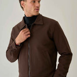 Bossago men’s brown regular-fit jacket with full-zip front and point collar