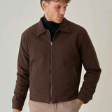 Bossago men’s brown regular-fit jacket with full-zip front and point collar