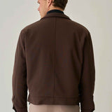 Bossago men’s brown regular-fit jacket back view with yoke seam and full-zip line