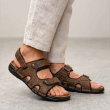 Men's brown GZR sandals with two hook-and-loop straps and open toe