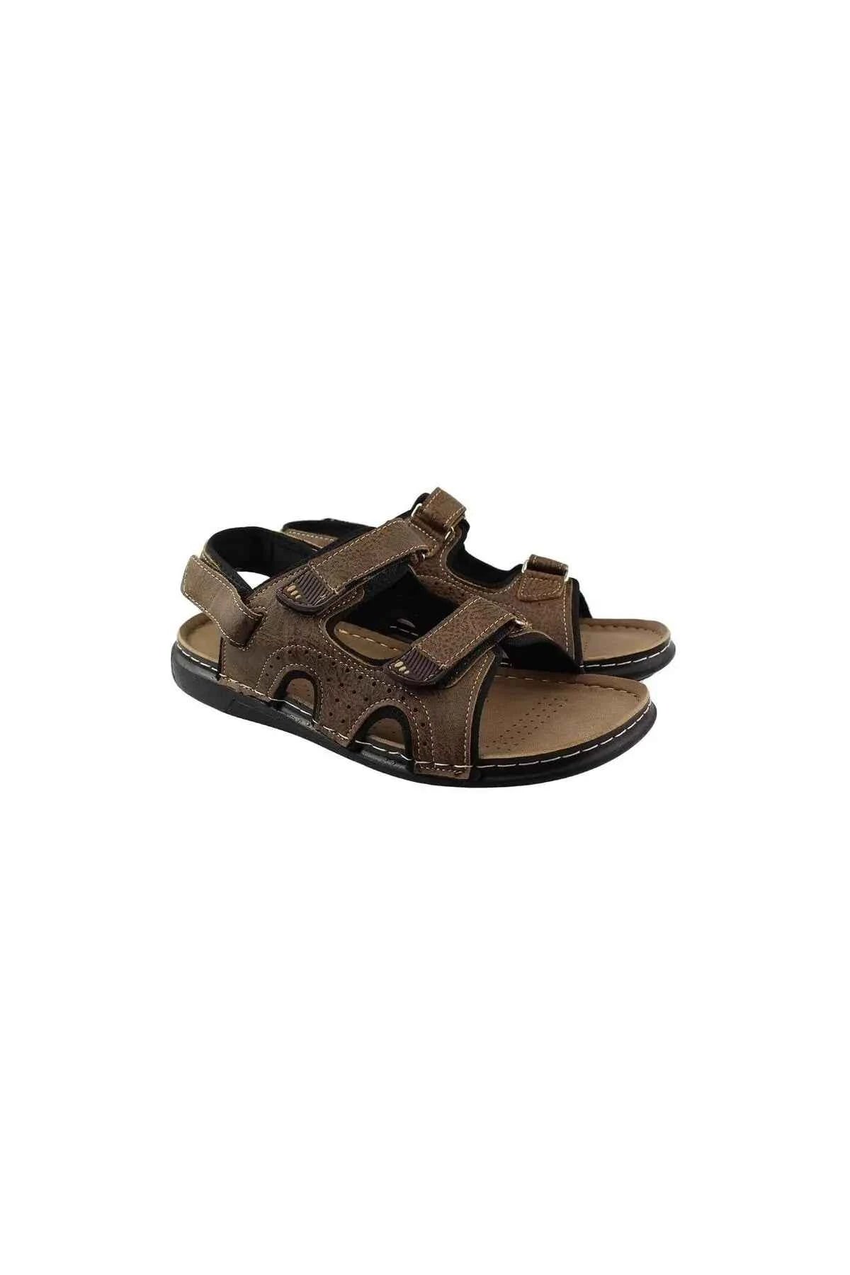 Men's brown GZR sandals, side view with Velcro straps and cushioned sole