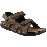 Men's brown GZR sandals front view with three adjustable straps and rubber sole