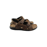 Men's brown sandals with two adjustable straps and dark textured outsole