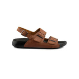 Brown men's sandals with adjustable buckles and double straps, open toe