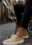 Men's Casual Beige Suede Loafers - 400