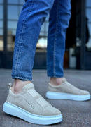 Herren-Casual-Sneaker aus beigem und weißem Wildleder – 0307