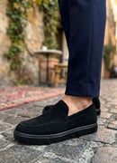 Men's Casual Black Suede Loafers - 0241