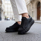Men's black suede sneakers, lace-up, thick rubber sole
