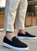 Men's Casual Black White Suede Loafers - 0241