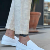 Men's casual white loafers, slip-on moc toe with low profile sole