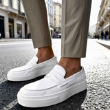 Men's casual white loafers with slip-on strap, low-profile sole