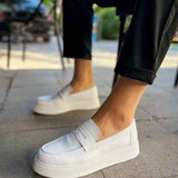 Men's white loafer with strap detail and stitched side panels