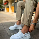 Men's casual white low-top sneakers with lace-up and side stripe
