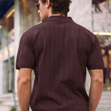 Men's claret red half-zip polo shirt, back view, short sleeves, vertical ribbed knit