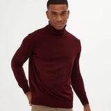 Men's Claret Red Regular Fit Knit Sweater - HTU