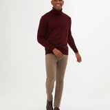 Men's Claret Red Regular Fit Knit Sweater - HTU