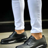 Men's classic black lace-up shoes with smooth leather look and rounded toe