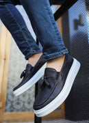 Men's Classic Black White Loafers - 127
