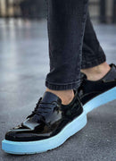 Men's Classic Black White Patent Leather Shoes - 001