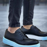 Men's classic black lace-up shoes with light-blue sole