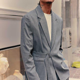 Men's Dark Gray Belted Oversized Suit - OTE