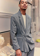 Men's Dark Gray Belted Oversized Suit - OTE
