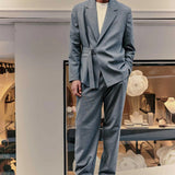 Men's Dark Gray Belted Oversized Suit - OTE